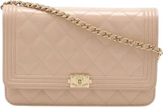 Chanel Pre-owned Boy Patent Leather Chain Wallet - Dames - Vintage Schoudertas - Roze - ONE Size - Vintage