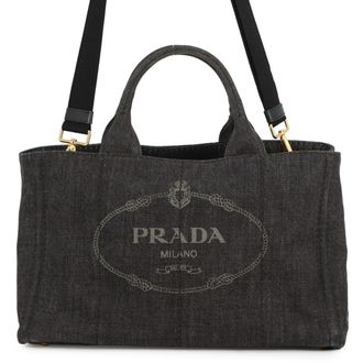 Prada Canapa Black Denim Handbag Shoulder Bag Tote Bag (Pre-Owned)