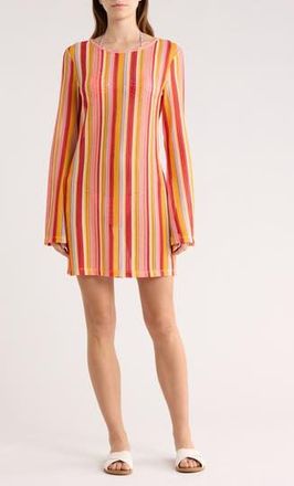Abound Stripe Crochet Bell Sleeve Cover-Up Dress in Yellow Stripe Multi at Nordstrom Rack, Size X-Small