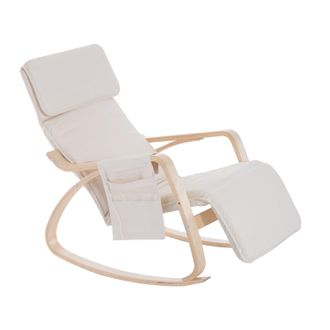 HOMCOM Rocking Chair Recliner Armchair with Adjustable Footrest - Cream White | TJ Hughes