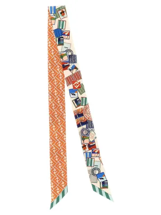 Fendi Dual-Print Silk Hair Band - Orange