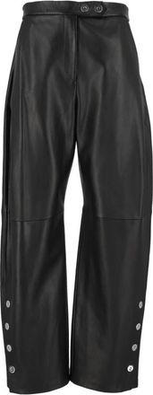Sportmax Cinepresa Wide Broeken - Dames - Broeken - Zwart - Maat: 2XS Leer