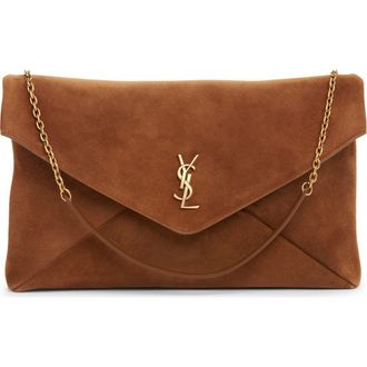 Saint Laurent Extra Large Cassandre Suede Pouch on a Chain in Caramel Cognac at Nordstrom