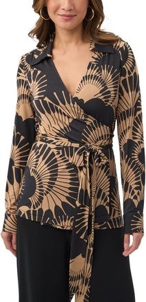 Trina Turk Makeba Printed Jersey Wrap Top in Black/camel at Nordstrom, Size Medium