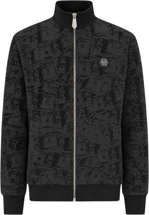 Philipp Plein Tracksuit Jacket All-Over Dollar - Heren - Vesten met rits - Zwart - XL - Katoen - Hoodies & sweatvesten