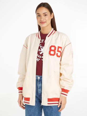 Tommy Hilfiger Outdoorjacke TOMMY HILFIGER OVERSIZED BASEBALL JACKET, Damen, Gr. XS (34), beige, Web, Obermaterial: 100% Polyamid, unifarben, oversize, Jacken Outdoo