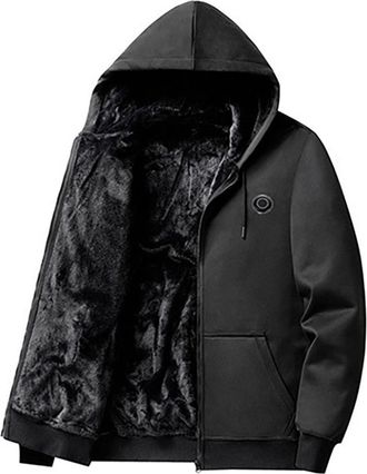 Generic Heated Sweatshirt for Men Long Sleeve Regular Fit Casual Zipper Sweatshirts Winter Warm Cold Weather Outdoor Thermal Jackets Big and Tall Soft Comfort