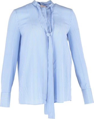 Valentino Pre-owned Womens Garavani Stripe Tie-Knot Shirt in Blue Silk Crepe De Chine - Size X-Large
