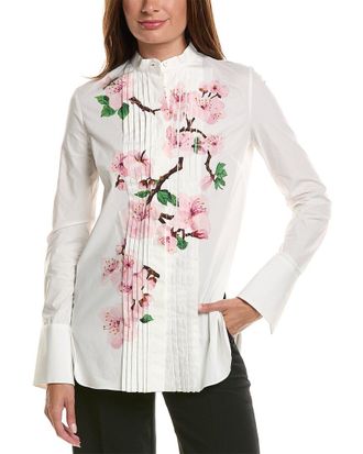 Oscar De La Renta Long Sleeve Cherry Blossom Blouse