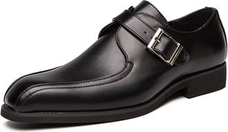 Generic Dress Oxford for Men Slip On Bike Toe Monk Strap Vegan Leather Block Heel Anti-Slip Low Top Working(Black,9.5 UK)