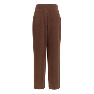 Brunello Cucinelli Pantaloni in Misto Cashmere - - Trousers - Donna - Marrone - S