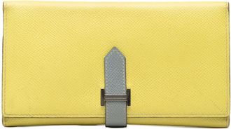 Herm&egrave;s Bearn Gray Yellow Epsom Leather Wallet (Tri-Fold) (Pre-Owned)