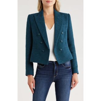L'agence Brooke Double Breasted Crop Cotton Blend Blazer in Deep Teal/Rococo at Nordstrom Rack, Size 14
