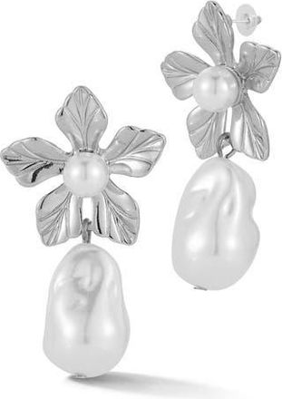 Sphera Milano Faux Pearl Flower Drop Earrings in Silver at Nordstrom Rack