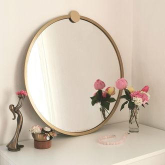Dmora Espejo Corto, Forma Redonda, Tipo De Pared, Estructura Transparente, 60x60h Cm Oro