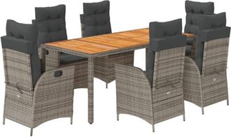 vidaXL Set Comedor Jard&iacute;n 7 Pzas Y Cojines Rat&aacute;n Sint&eacute;tico Gris Vidaxl