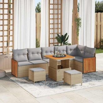 vidaXL Vidaxl - Conjunto De Sof&aacute; De Jard&iacute;n Con Coj&iacute;n 9 Pcs Beige Y Gris Claro