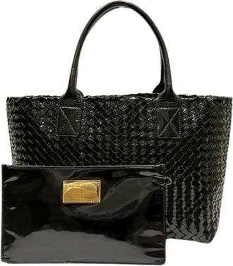 Bottega Veneta Pre-owned Tote Bags, female, Black, Size: ONE SIZE Pre-owned Intrecciato Enamel Tote Bag