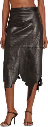Diesel Leather midi skirt with jagged hem - Skirts - Woman - Black