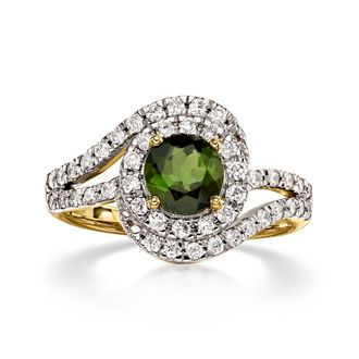 Ross-Simons Green Tourmaline Ring With. Lab-Grown Diamonds in 10kt Yellow Gold