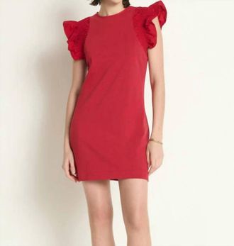 Nation Ltd Ellis Ruffle Sleeve Dress In Red