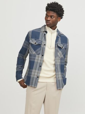 Jack & Jones Langarmhemd JACK & JONES JPRCCROY SPRING CHECK OVERSHIRT L/S SN, Herren, Gr. S, N-Gr, blau (schwarz denim), Twill, Obermaterial: 95% Baumwolle, 5% Lei