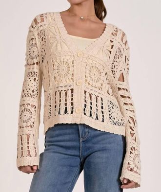 Elan Cardi Open Knit Sweater In Beige