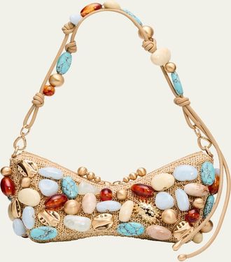 Cult Gaia Mercier Embellished Raffia Butterfly Shoulder Bag