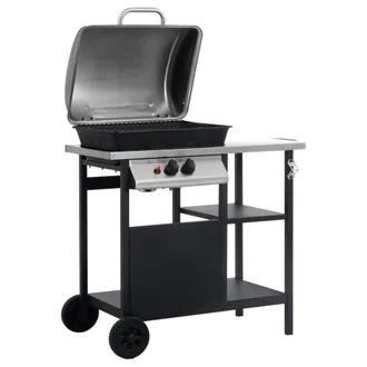 Berkfield Home Gas BBQ Grill with 3-layer Side Table Black & Silver