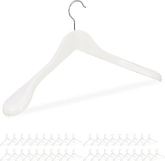 Relaxdays Pack De 40 Perchas Traje Anchas, Para Chaquetas, Abrigos O Vestidos, Madera, 45 Cm De Ancho, Blanco
