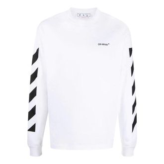 Off-white Mens Off-White FW22 Stripe Round Neck Long Sleeves White T-Shirt OMAB064C99JER0010110