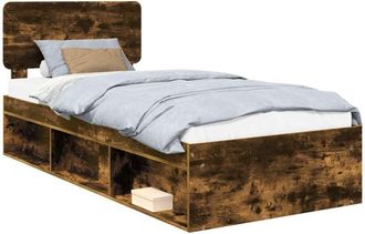 vidaXL Bed Frame with Headboard Smoked Oak 90 x 200 cm Solid Pine Wood vidaXL