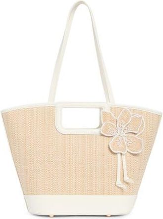 Anne Klein Floral Beaded Woven Tote in Vanilla at Nordstrom Rack