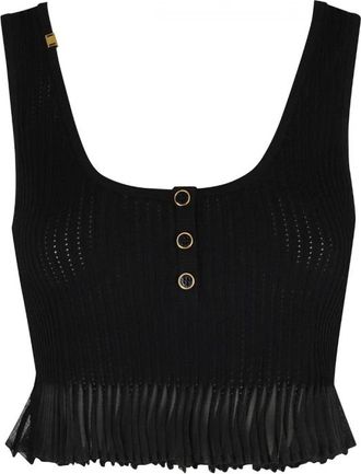 Elisabetta Franchi Openwork Knit Top - Dames - Tops zonder mouwen - Zwart - XL - Polyester - Tops