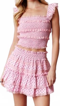 Peach Love California Bow Print Scallop Lace Crop Top In Pink