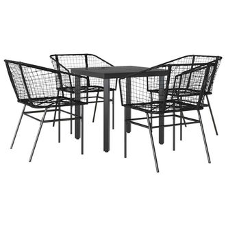 Berkfield Home 5 Piece Garden Dining Set Black Poly Rattan Glass