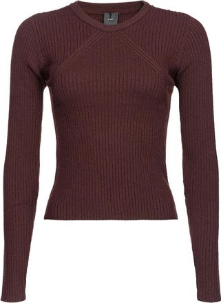 Pinko Geribbelde Bruine Trui - Dames - Ronde hals truien - Bruin - L - Wol - Truien & Vesten