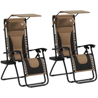 OUTSUNNY 2 Pcs Zero Gravity Lounger Chair - Folding Reclining Chair - Brown | TJ Hughes