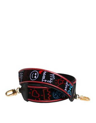 Dolce & Gabbana Zwarte Katoenen Gedrukte Vrouwen Tas Accessoire Schouderband
