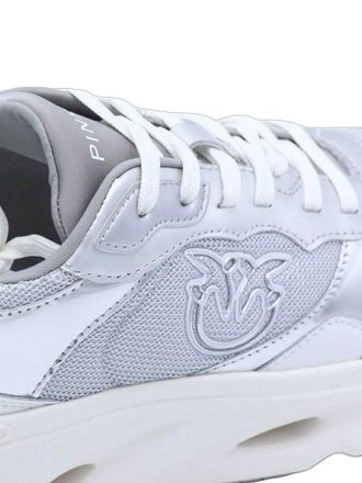 Pinko Metallic Calf Leather and Mesh Sneaker - Silver