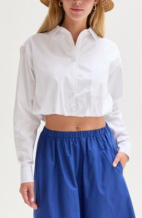 Crescent Poplin Bubble Hem Cropped Shirt in Light Yellow at Nordstrom, Size X-Small Short