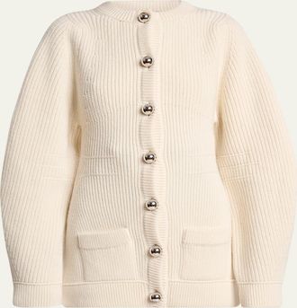 Lanvin Exaggerated-Sleeve Wool Crewneck Cardigan