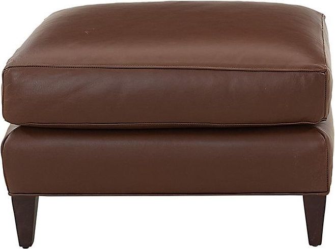 Juliana Leather Ottoman - Chocolate, Flannel Legs - Ballard Designs