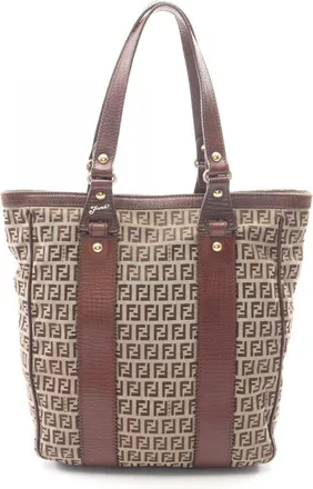 Fendi Beige Brown Canvas Leather Handbag Tote Bag (Pre-Owned)
