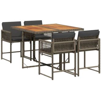 vidaXL Set Comedor De Jard&iacute;n 5 Piezas Con Cojines Rat&aacute;n Sint&eacute;tico Gris Vidaxl