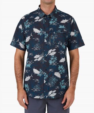 Salty Crew Feeding Frenzy Uv Woven Shirt In Midnight