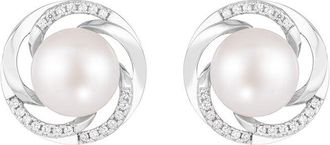 Splendid Pearls Silver 9-10Mm Pearl Cz Earrings