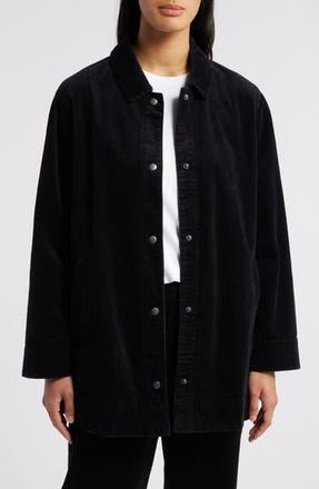 Eileen Fisher Classic Collar Long Stretch Corduroy Jacket in Black at Nordstrom Rack, Size X-Small