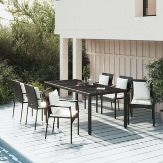 vidaXL Set De Comedor De Jard&iacute;n 7 Pzas Y Cojines Rat&aacute;n Sint&eacute;tico Negro Vidaxl