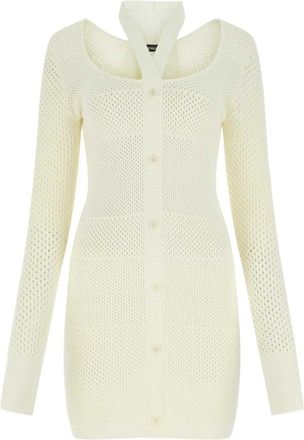 ADĀMO Andrea Adamo Stretch Knit Midi Jurk - Dames - Kleedjes - Wit - S/M - Polyester - Kleedjes